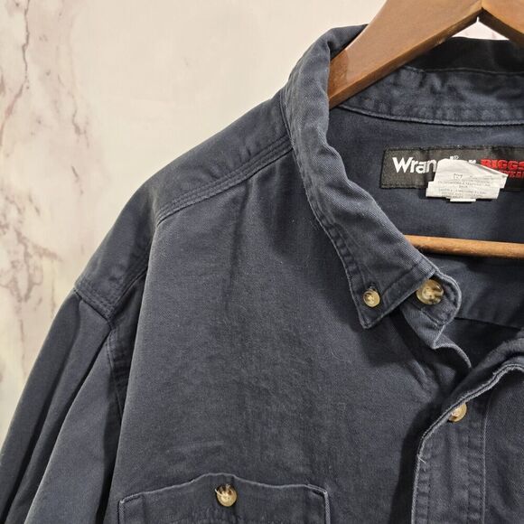 Wrangler Shirt Mens XXL Black Riggs Workwear Brushpopper Button Down Thick - Picture 2 of 10